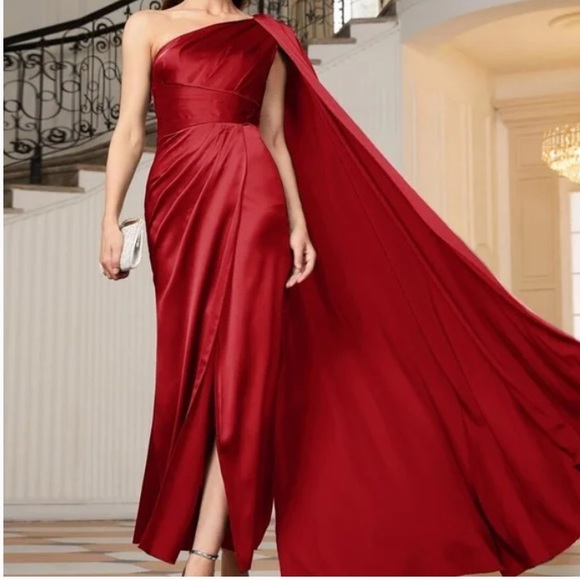 Luxe One shoulder Party  Formal Evening  Prom Satin Wedding Dress - Picture 3 of 15